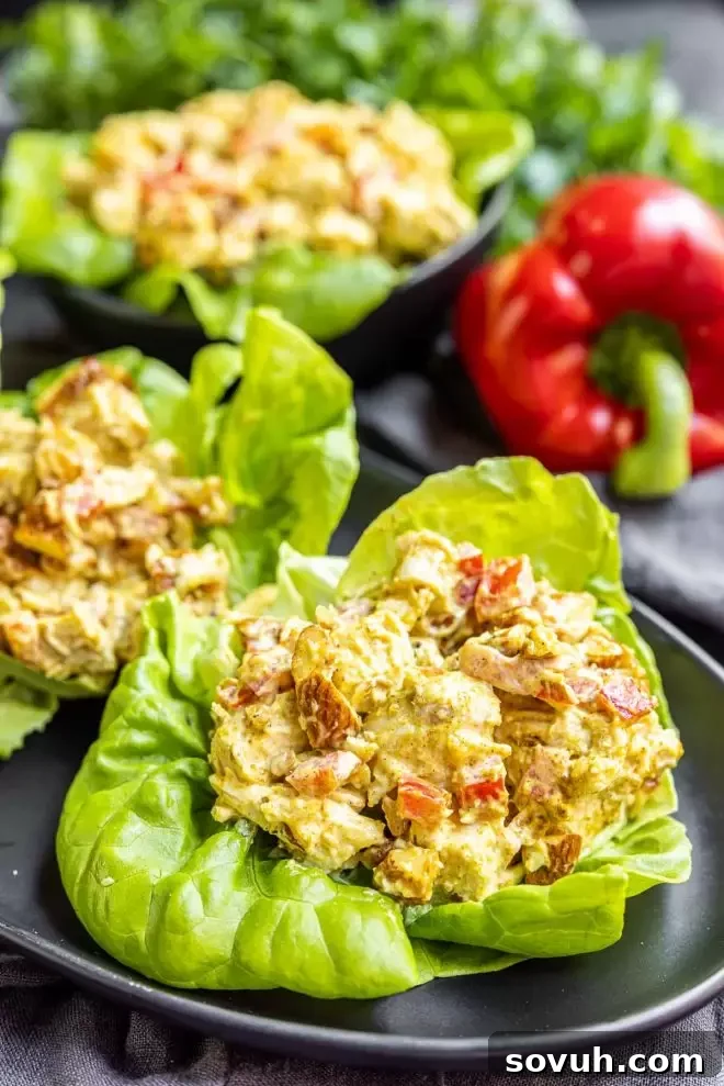Curry Chicken Salad on a platter in lettuce cups