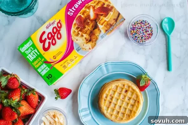 Close-up of a Waffle Sundae piled high with ice cream and a variety of toppings