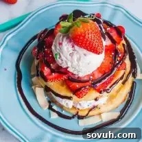 Waffle Sundae | A close up of the finished waffle sundae, showcasing its delectable layers