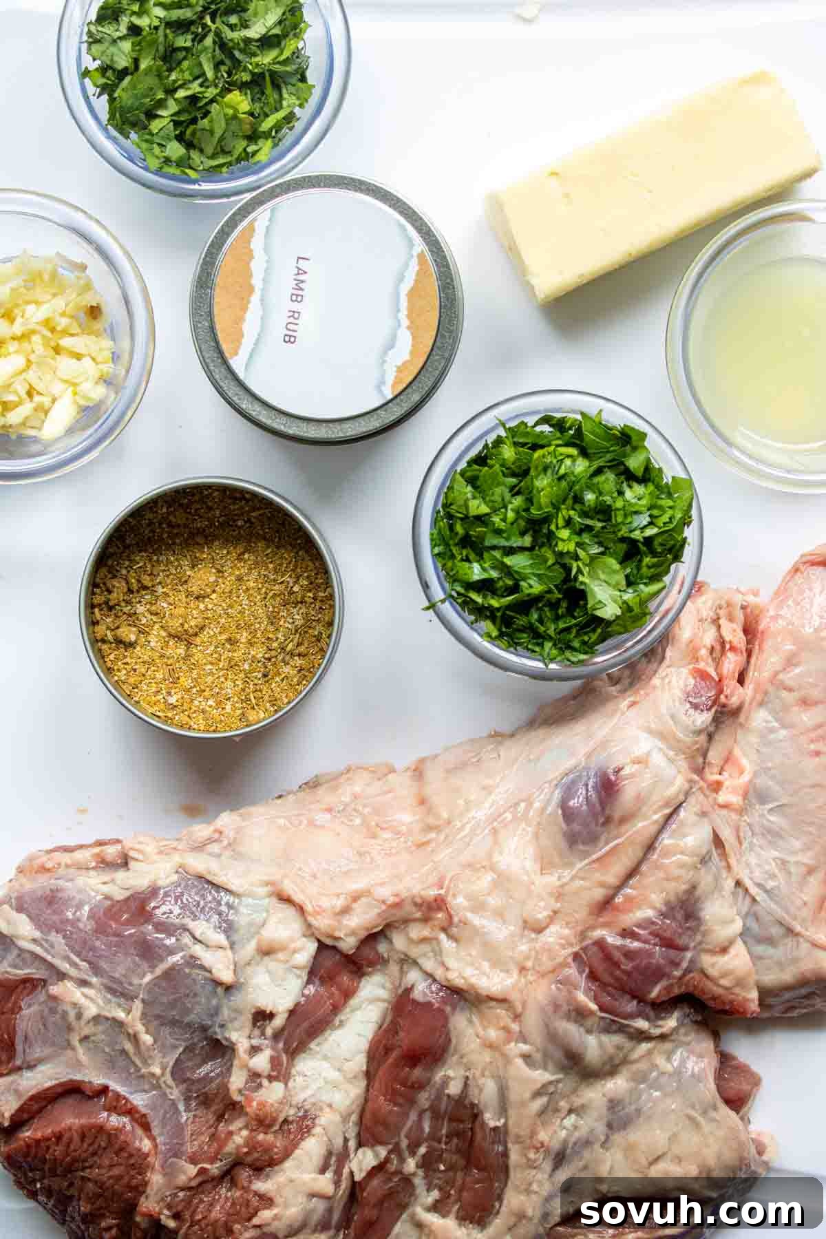 ingredients for herb crusted grilled leg of lamb