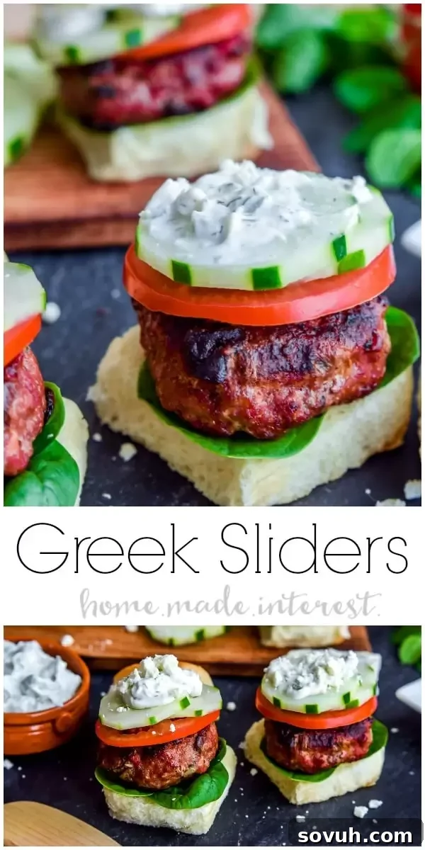 Greek Sliders | These easy Greek Sliders make an awesome appetizer recipe for parties. Make this football party food when you watch the game or serve them as an easy appetizer recipe at a cookout. These grilled Greek sliders are grilled burgers topped with homemade tzatziki to make a delicious slider!