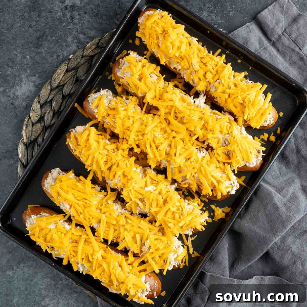 A tray of Crab Pretzel on a table.