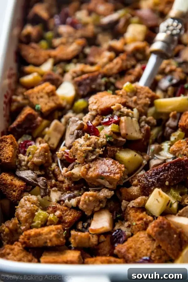 Herbed Sausage, Cranberry, and Apple Stuffing Recipe for Thanksgiving