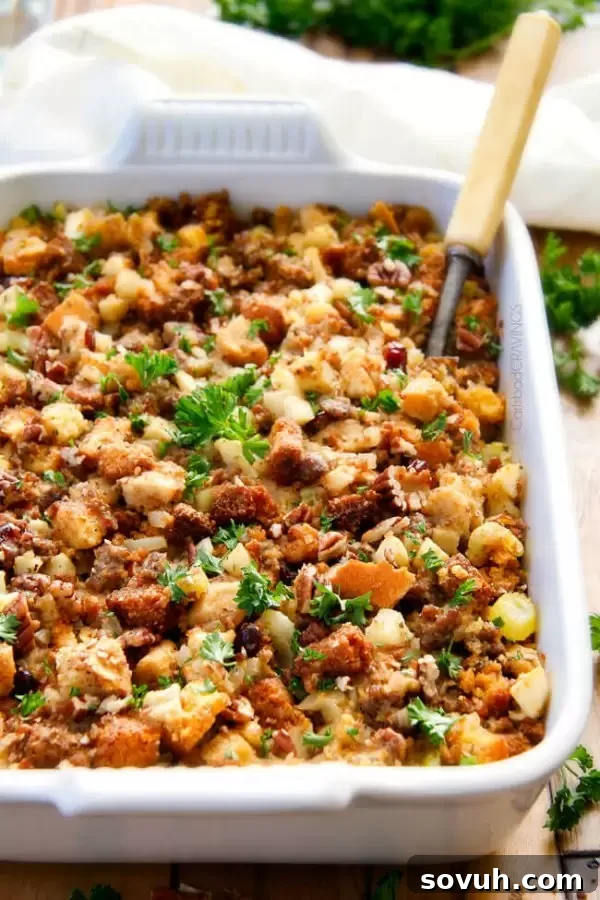 Delicious Cornbread Sausage Dressing with Cranberries and Pecans