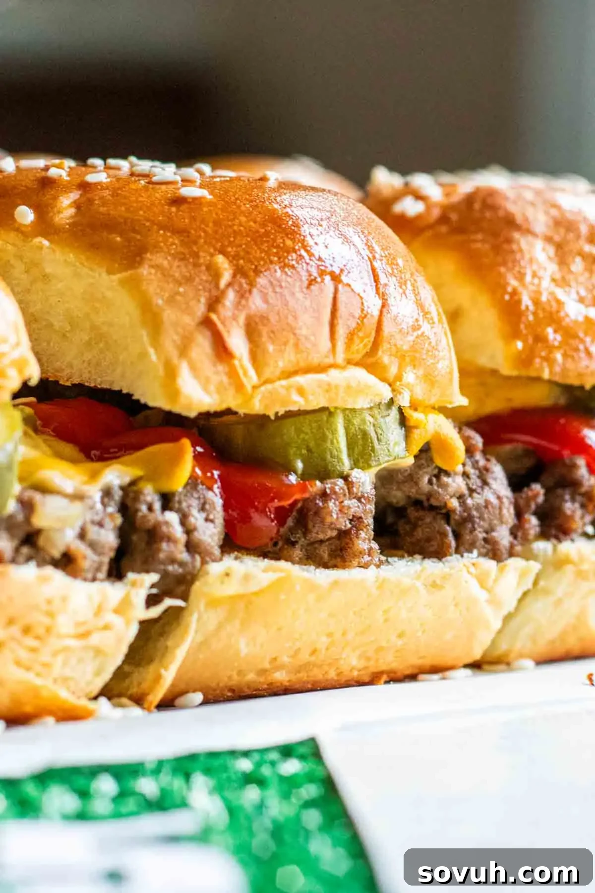 Homemade Big Mac Minis 7 Copycat Big Mac Sliders perfectly arranged on a serving tray, ready to impress.