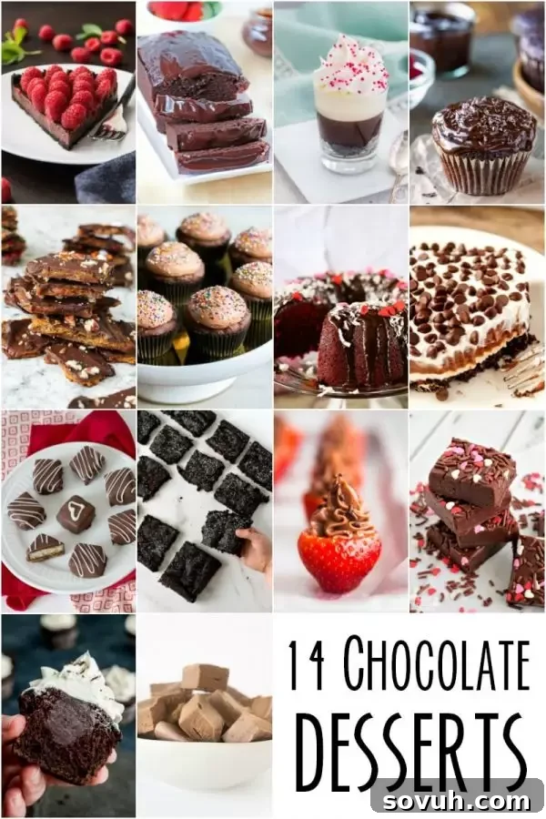 A collage of 14 different chocolate dessert recipes, perfect for inspiration.