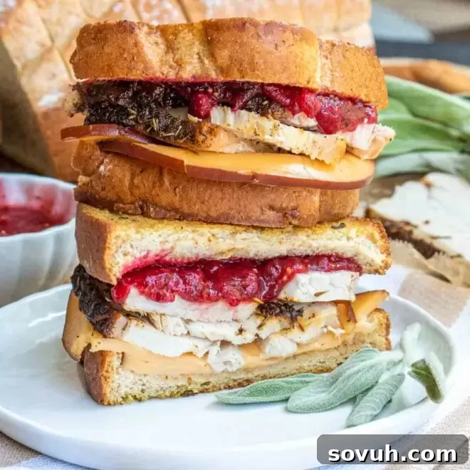 Gooey Gobbler Grilled Cheese Sandwich with Thanksgiving Leftovers