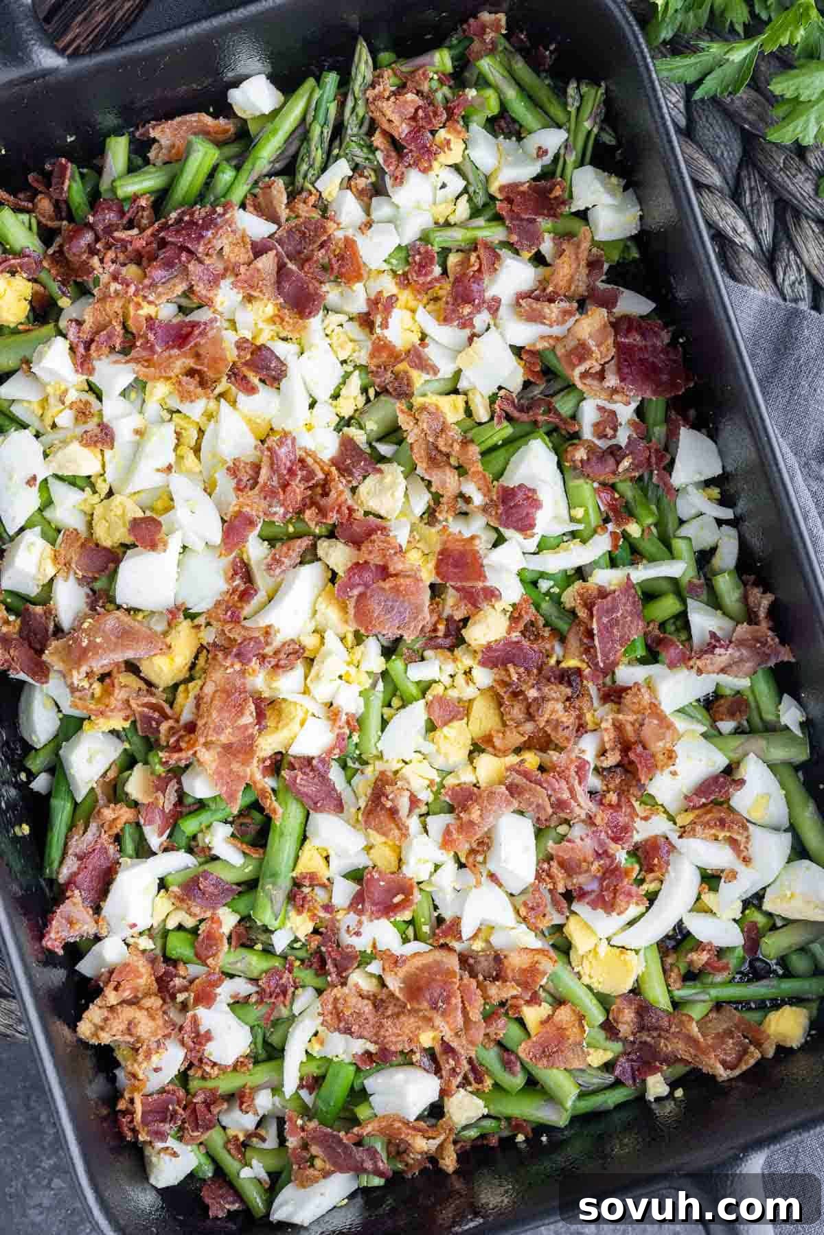 how to make Asparagus Casserole with hard boiled eggs and bacon