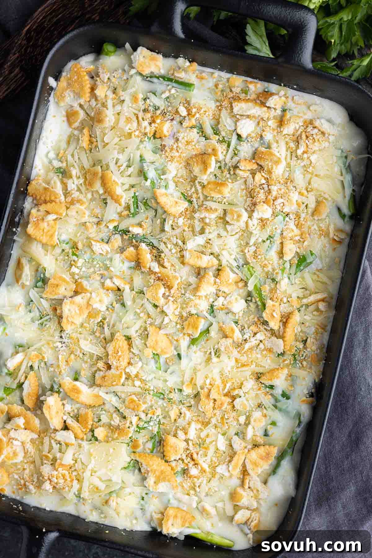 Asparagus Casserole made with crushed Ritz cracker on top