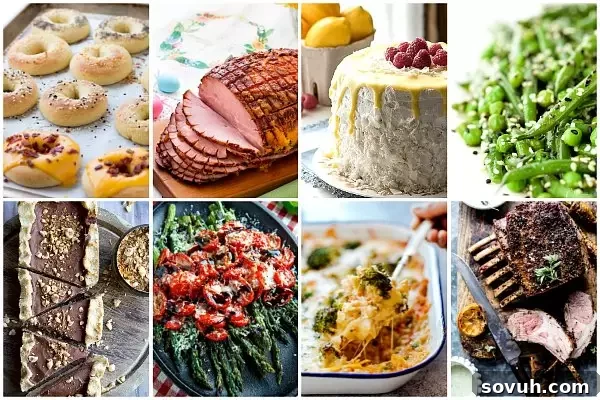 A final collage presenting a comprehensive overview of low carb and keto Easter menu ideas, featuring a diverse range of dishes for a complete holiday spread.