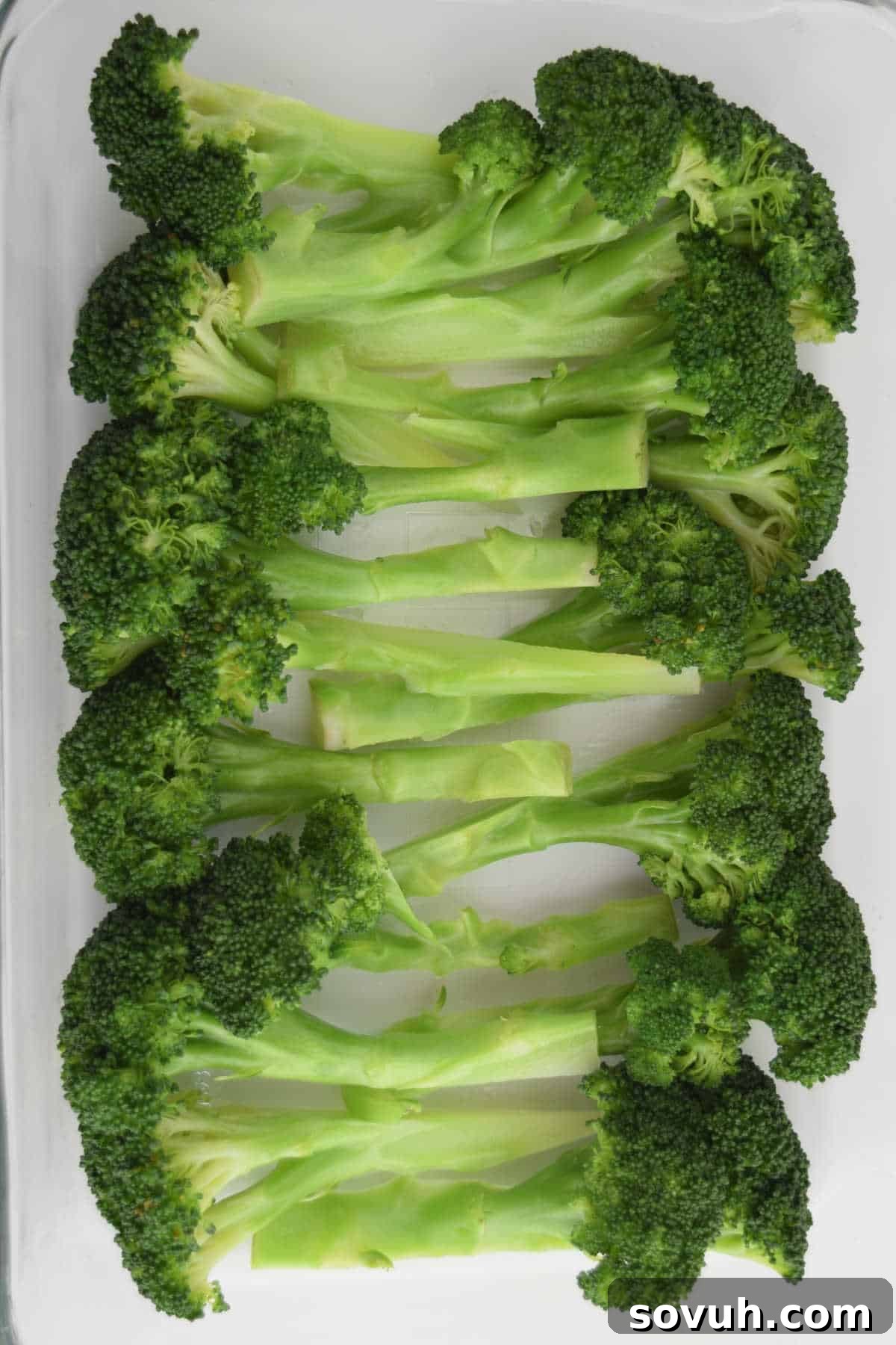 Fresh broccoli being prepared for a Cheesy Broccoli Casserole