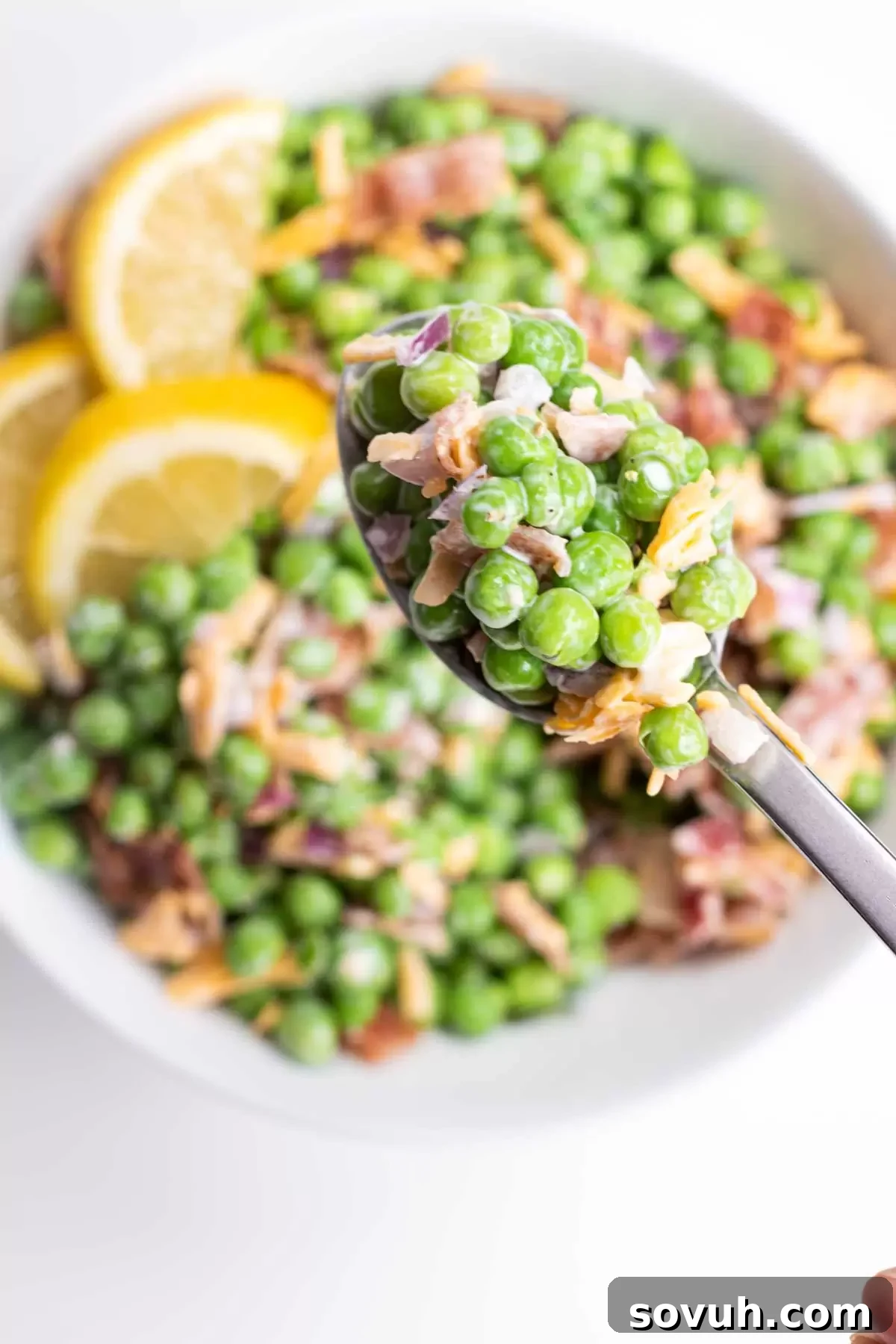 Velvety Spring Pea Salad 4 english pea salad ona spoon