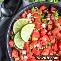 fresh pico de gallo with lime slices on top