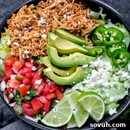low carb shredded chicken taco bowl