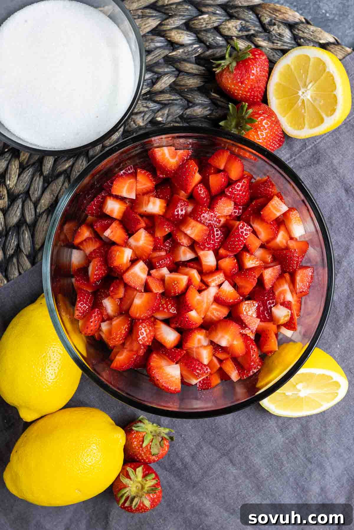 Ingredients for making homemade Strawberry Coulis