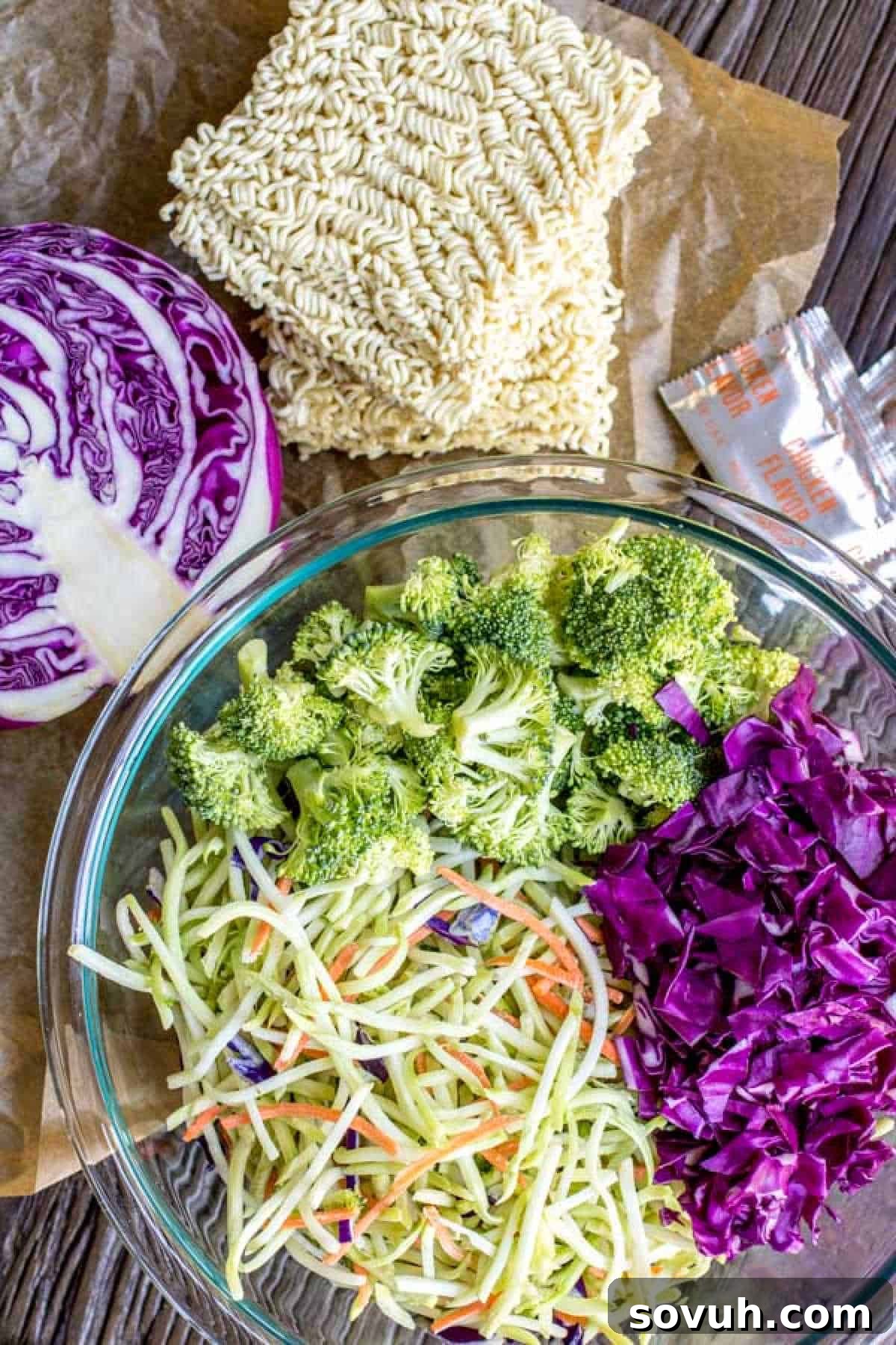 Crispy Ramen Slaw 3 ingredients for Ramen Noodle Salad