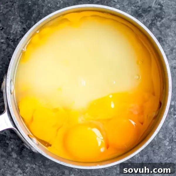 How to make Lemon Curd on the stove top, stirring ingredients