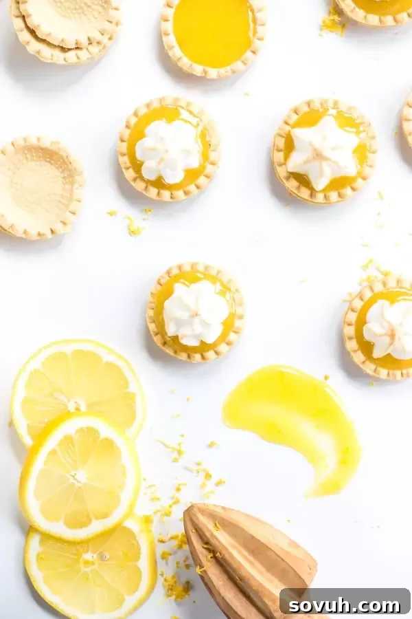 Elegant Meringue Lemon Curd Tartlets on a serving platter