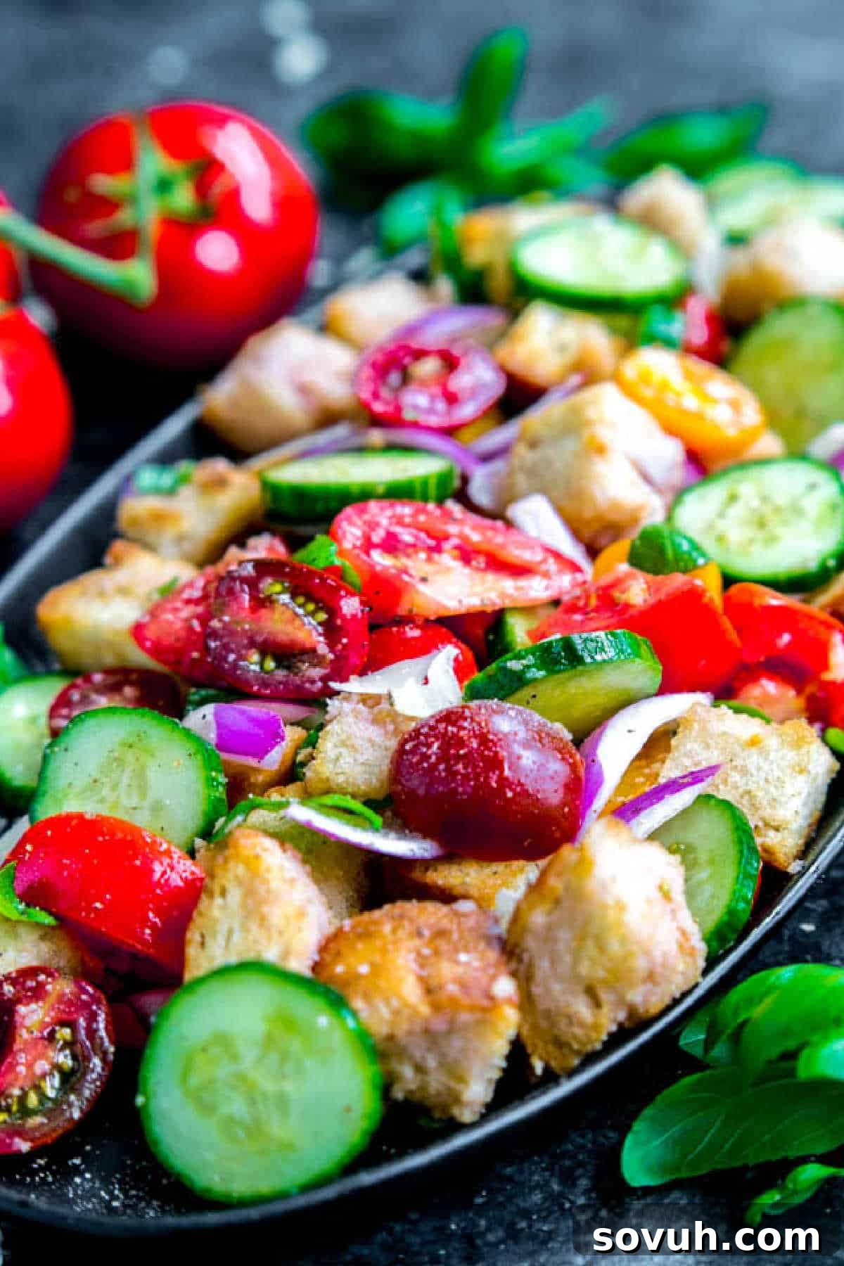 Panzanella Salad on a platter
