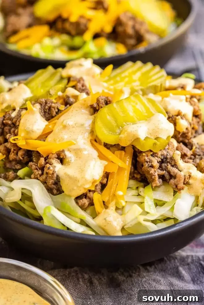 Unbunned Big Mac Keto Bowl 5 Keto Big Mac Bowl with big mac sauce on top