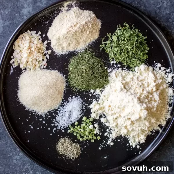 Assortment of fresh and dried herbs for Homemade Ranch Seasoning
