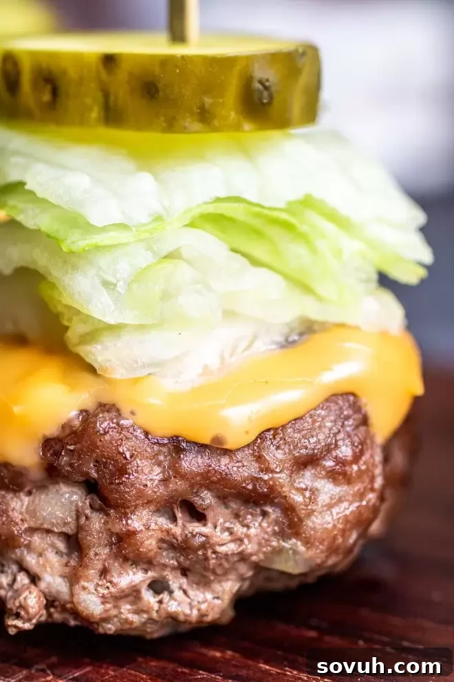 Close up view of fully assembled Keto Big Mac Bites