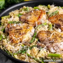 A skillet meal with Parmesan Chicken Orzo