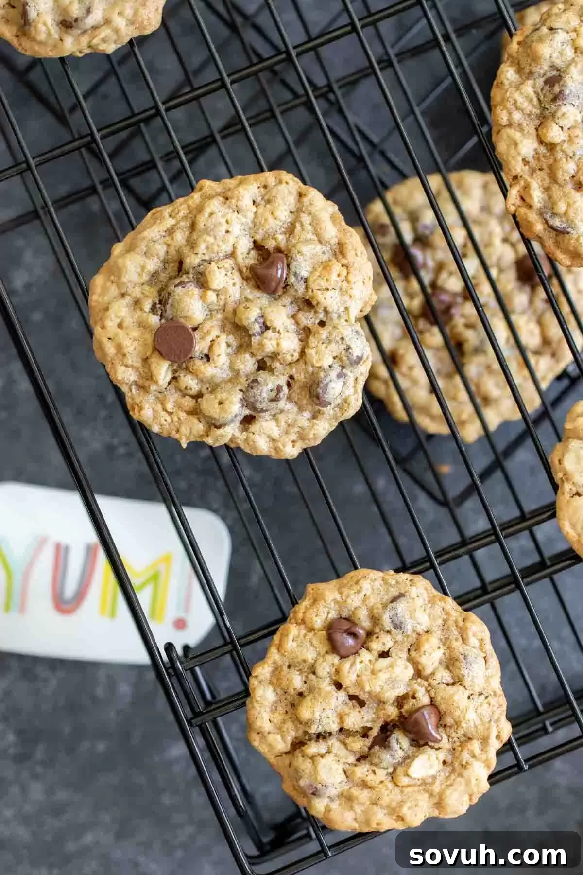Freshly baked Ranger Cookies cooling on a wire rack, ready to be enjoyed