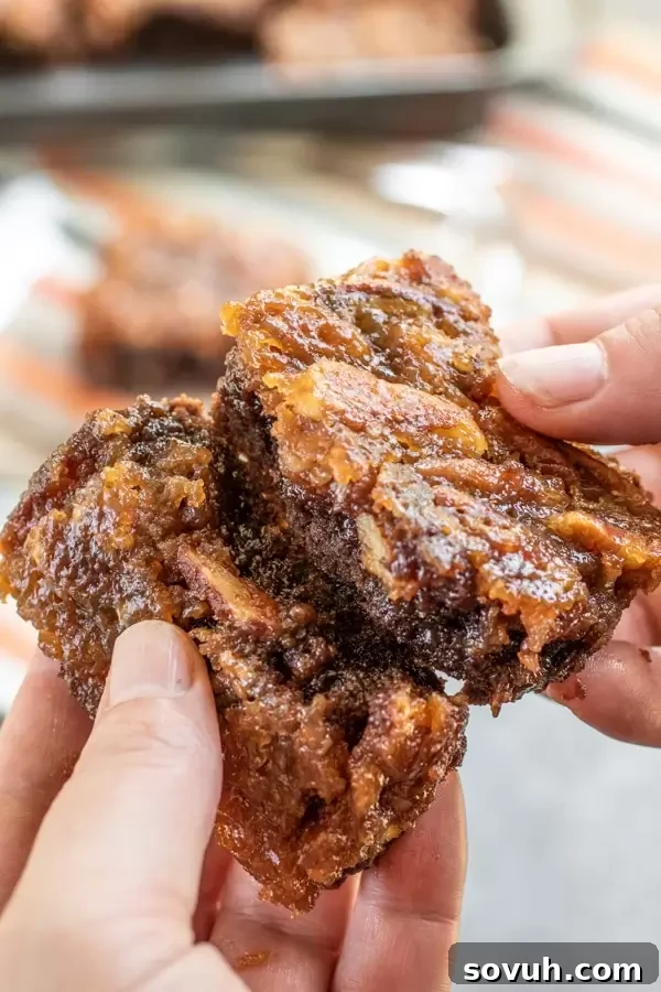 Inside of Pecan Pie Brownies slice