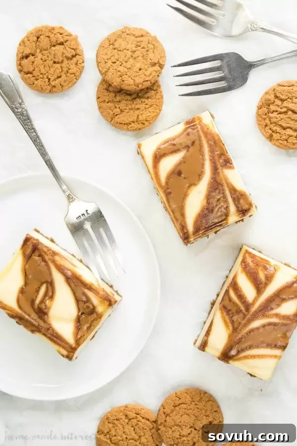 gingersnap cheesecake bars with gingersnap cookies on the side