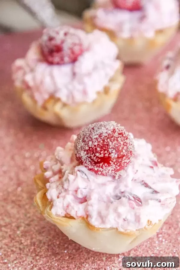 No-bake Cranberry Fluff Cheesecake Bites with festive holiday colors, ideal for Christmas and Thanksgiving dessert tables.