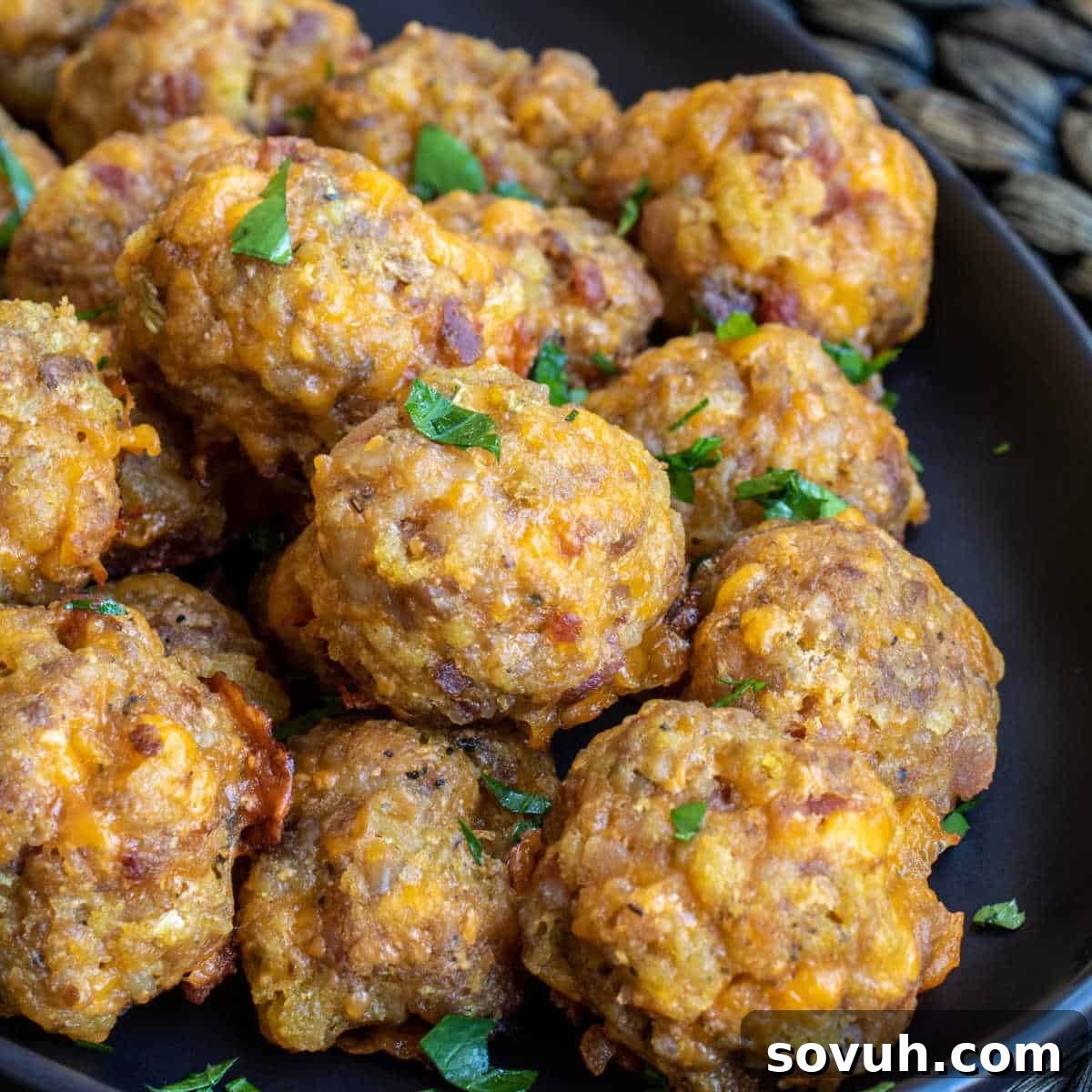 Golden brown Stuffing Balls arranged on an elegant black platter, ready to be served as a festive holiday appetizer.