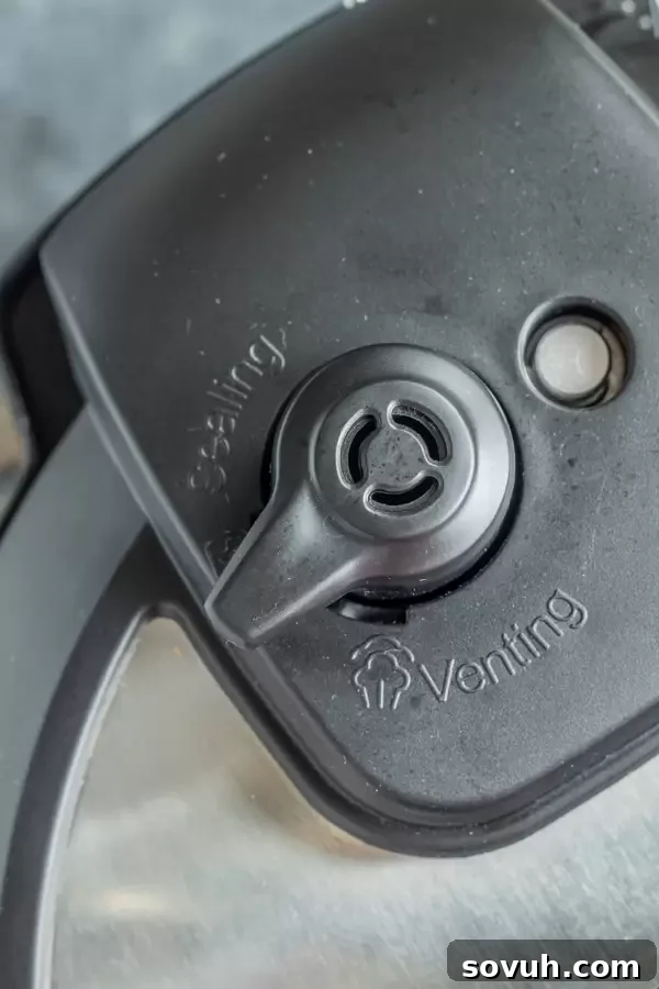 How To Use an Instant Pot and venting, showing the pressure release valve