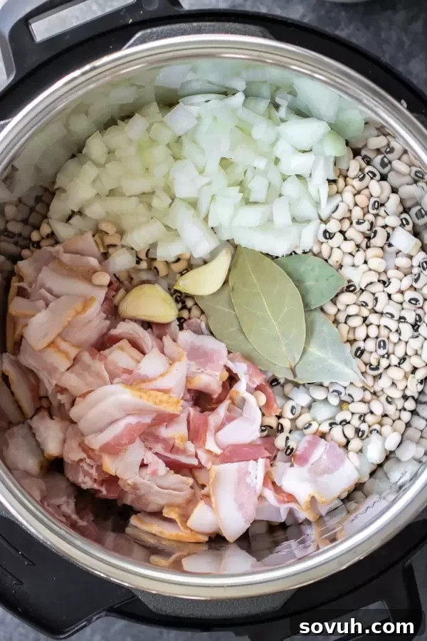 Instant Pot Hoppin' John ingredients, ready for cooking