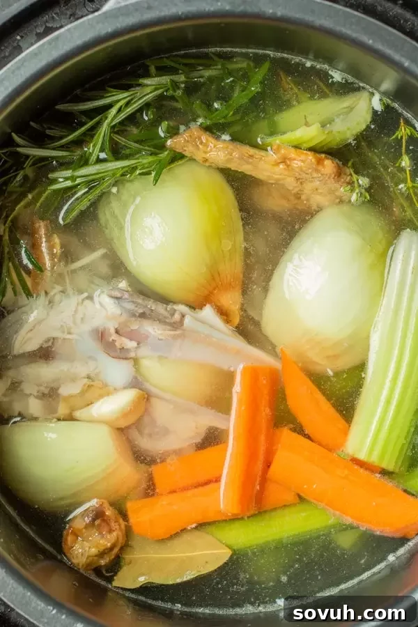 Ingredients for chicken bone broth in an Instant Pot