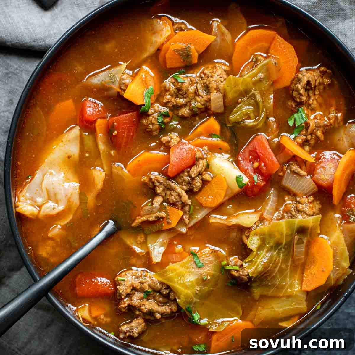 A hearty bowl of Instant Pot Cabbage Roll Soup, perfect for a comforting meal.