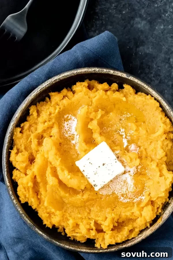 Bowl of creamy mashed Instant Pot Sweet Potatoes