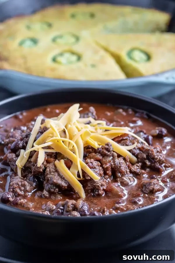 bowl of Instant Pot Chili with toppings