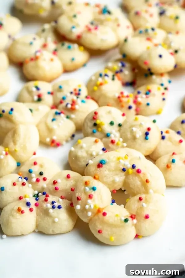 Process of making Cream Cheese Spritz Cookies using a cookie press.