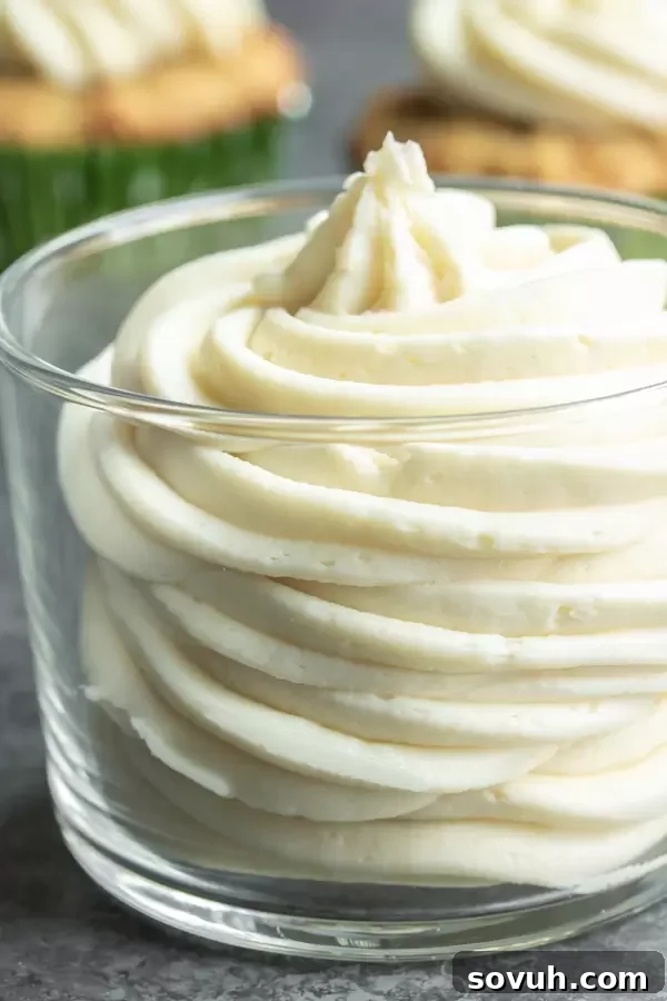 Close-up of fluffy Keto Cream Cheese Frosting made with Swerve