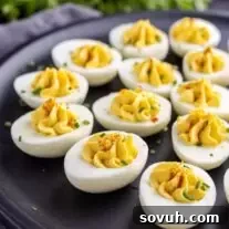 Southern Deviled Eggs on a black platter