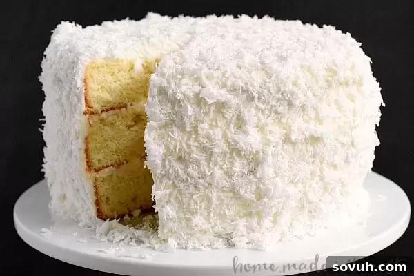 Coconut cake made with boxed cake mix and fresh coconut