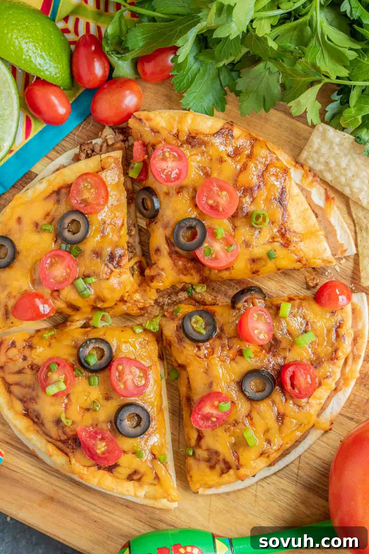 Taco Bell Mexican Pizza with parsley and tomatoes