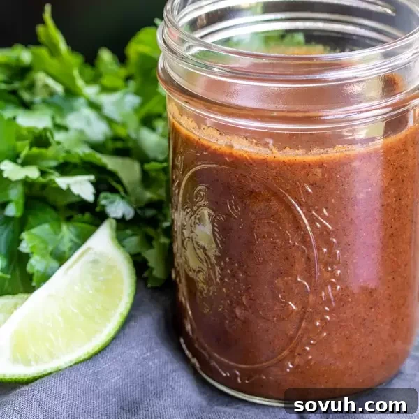 Jar of Homemade Red Enchilada Sauce, ready for use