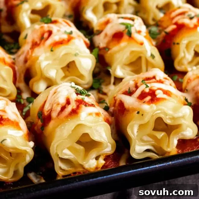 A baking dish filled with mini lasagna appetizer, garnished and ready to serve