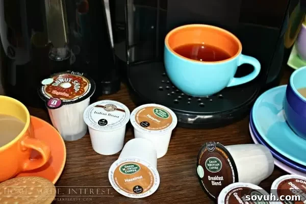 An assortment of colorful Keurig K-Cup pods, showcasing the wide variety of available beverages.