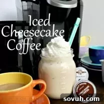 A delicious glass of iced cheesecake coffee, a perfect complement to the Keurig 2.0.