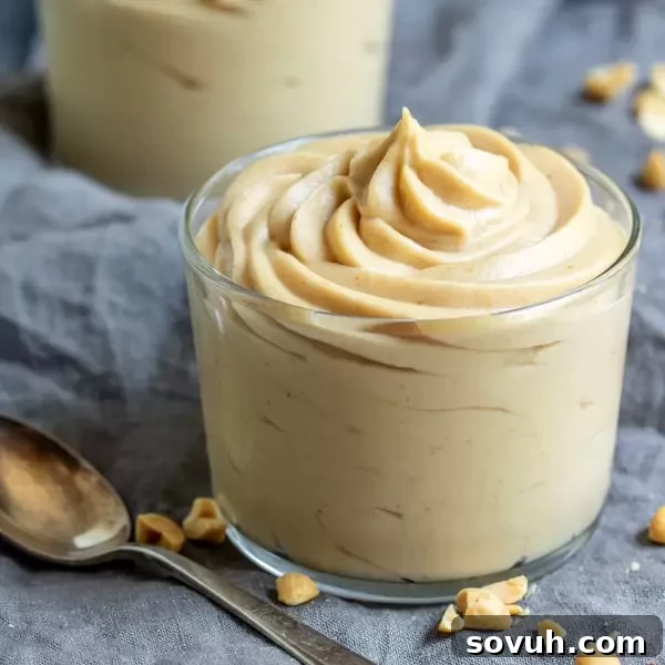 Keto Peanut Butter Mousse is a perfect low carb snack, topped with chocolate drizzle