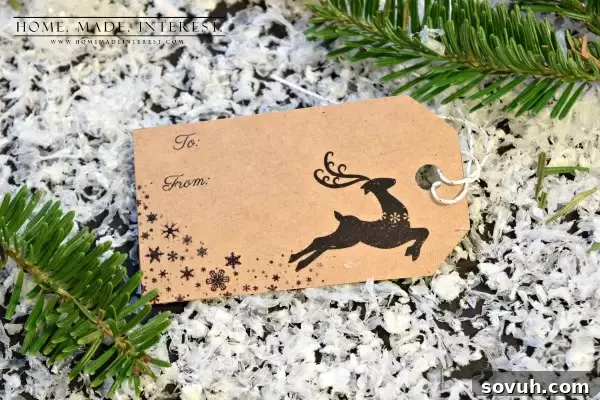 Multiple free printable deer Christmas gift tags laid out on a surface, showcasing their elegant design suitable for various papers and holiday themes.