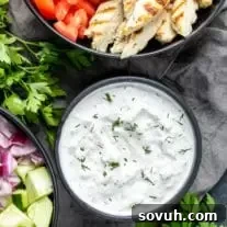 Keto Tzatziki sauce in a small bowl.